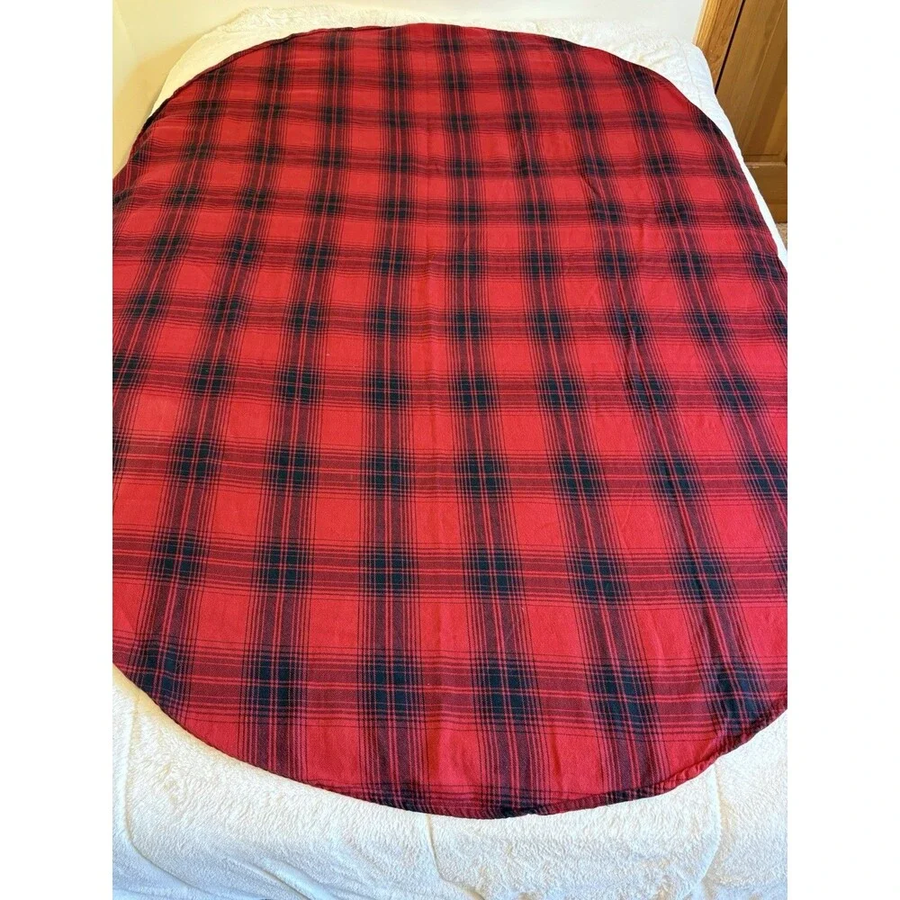 Christmas Table Cloth Vintage Buffalo Plaid 55” X 75” Oblong Red Black
